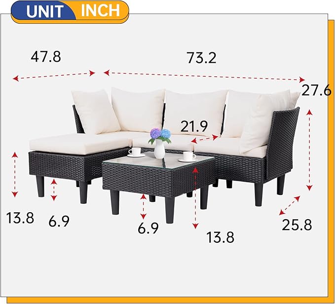5 Pieces Patio Furniture Sets Outdoor Sectional Sofa Rattan Chair Wicker Conversation Set for Outdoor Backyard Porch Poolside Balcony Garden Furniture with Coffee Table,Khaki Cushion FDW