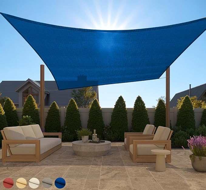 GORILLA GRIP Heavy Duty Sun Shade, UV Protection Fade Tear and Rust Resistant Rectangle Sunshade Canopy, Curved Edges Blocks Sunlight, Breathable Sail, Outdoor Patio, Lawn Garden 10x13 FT Blue GorillaGrip