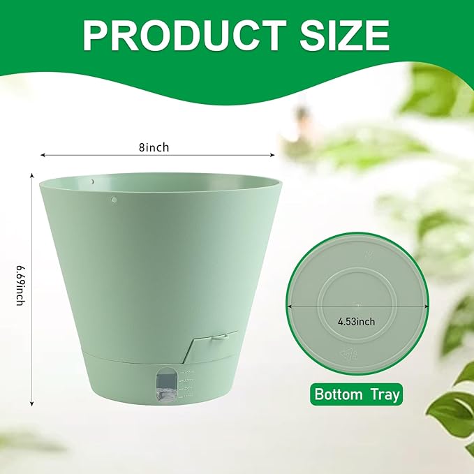 Self-Watering-Pots-for-Indoor-Plants, 8 Inch Flower Pots for Indoor Plants, 3 Packs Plastic Planters with Drainage Holes and Saucers Pottiffe