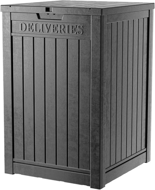 DRATO 48 Gallon Package Delivery Box, Large Lockable Storage Box, Double-Wall Resin Outdoor Package Delivery and Waterproof Deck Box for Porch, Patios（Black，48 Gallon） DRATOprovidesawarmandcozy