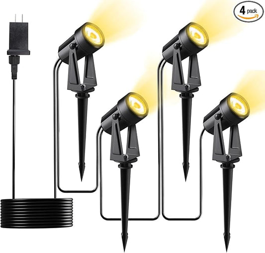 Low Voltage Landscape Lighting,4 Pack Outdoor LED Landscape Spotlights with Transformer 27V Garden Lights Pathway Lights IP65 Waterproof 3000K Warm White Pogestrand