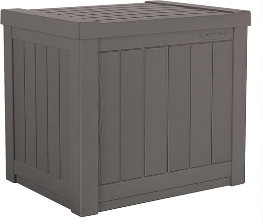 Suncast 22-Gallon Small Deck Box - Lightweight Resin Indoor/Outdoor Storage Container and Seat for Patio Cushions and Gardening Tools - Store Items on Patio, Garage, Yard - Stone Gray, Made in the USA Suncast