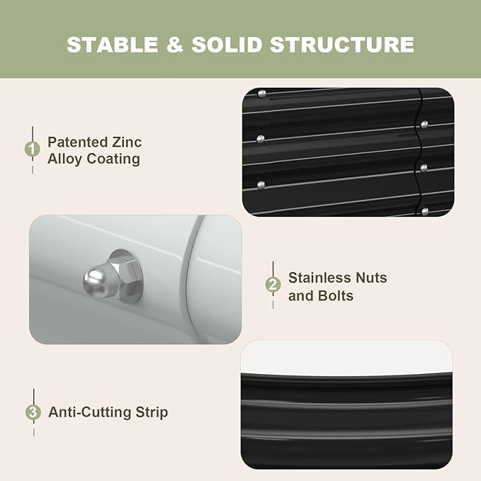 Raised Garden Bed, 6x3x1ft Galvanized Outdoor Planter Beds with Safety Edging and Gloves, Oval Metal Planter Box for Gardening Vegetables Flowers Herb-Black Patiobay