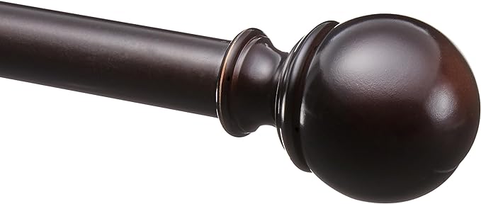 Amazon Basics Adjustable Sturdy Curtain Rod for Windows with Round Finials, Easy Install Hardware, 1-Inch Rod, 72" to 144", Dark Bronze, 1-Pack AmazonBasics
