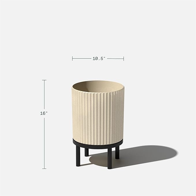 Veradek Demi Series Round Planter w/Stand for Porch/Patio | Durable Plastic-Stone Composite & Wooden Stand | Modern Décor for Tall Plants, Flowers VeradekOutdoor