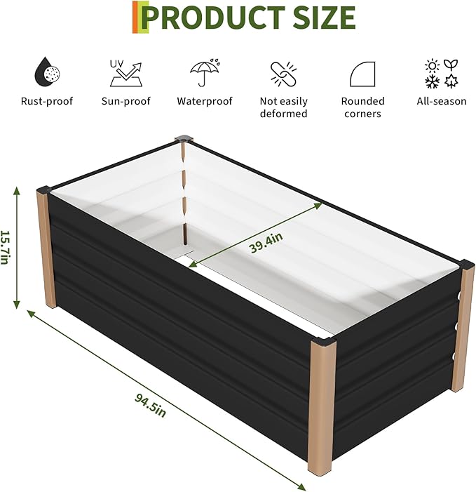 Garvee Commercial Aluminum Raised Garden Bed 8' x 3.5' x 16", Extra Large Open-Bottom Planter Box Kit for High Yield Vegetables, with Rounded Safety Corners & Anti-Cut Trim, Gray Garvee