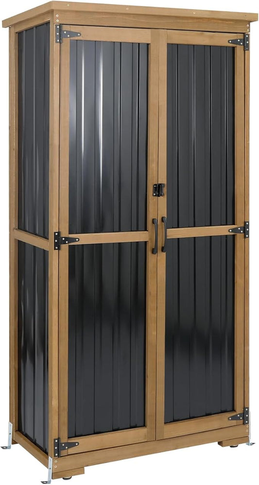 Outdoor Storage Cabinet Waterproof with Shelves, Small Storage Shed, Vertical Tall Patio Backyard Garden Storage Cabinet Tool Organizer for Outside PETSCOSSET