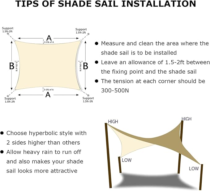 KANAGAWA 6'X14' Cream Custom Size Sun Shade Sail Rectangle UV Block Canopy Cover for Patio Backyard Lawn Garden Outdoor (Customized Available) KANAGAWA