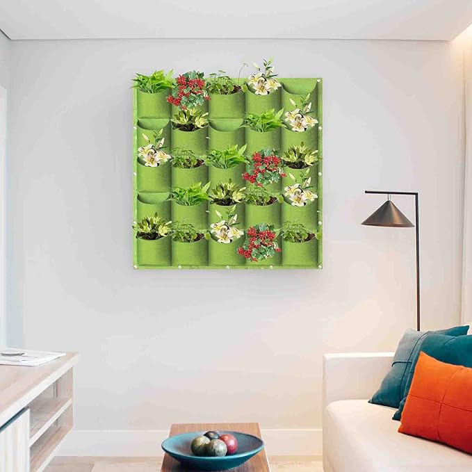 LITLANDSTAR Planter, 25 Pockets Hanging Vertical Wall Bag, Green (1.0 m × 1.0 m), Indoor-Outdoor Use LITLANDSTAR