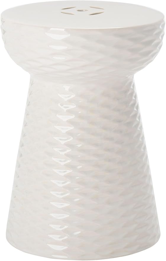 Safavieh Castle Gardens Collection Daphne White Glazed Ceramic Garden Stool SAFAVIEH