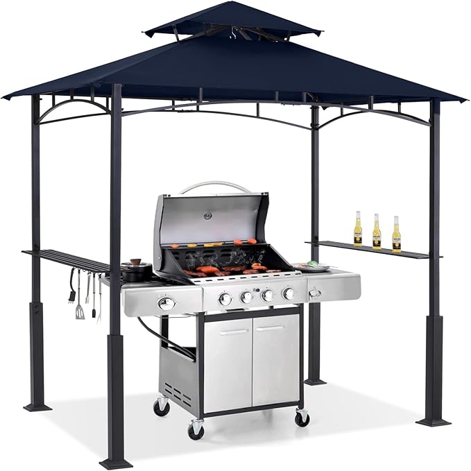 ABCCANOPY 8x5 Grill Gazebo - Outdoor BBQ Canopy Shelter with Led Light for Patio Backyard Grilling (Navy Blue) ABCCANOPY