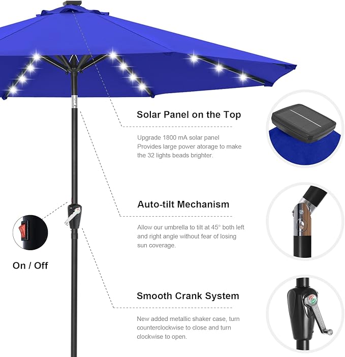 ABCCANOPY Solar Led Patio Umbrellas with 32LED Lights 11FT (Blue) ABCCANOPY