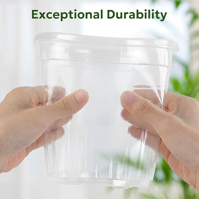 30 Packs 1 Gallon Reinforced Clear Nursery Pots with Drainage Holes, 7 Inch Transparent Plastic Plant Pot Seedling Planter for Vegetable Propagation, Root Cutting, Seed Starting Bluepro