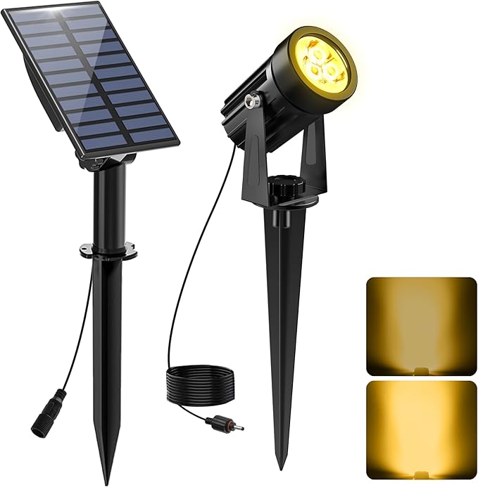 Solar Spot Lights Outdoor, Solar Landscape Spotlights IP65 Waterproof 9.8ft Cable,Auto On/Off Outdoor Wall Lights for Garden Yard Driveway Porch Walkway Pool (3000K Warm White) CREPOW
