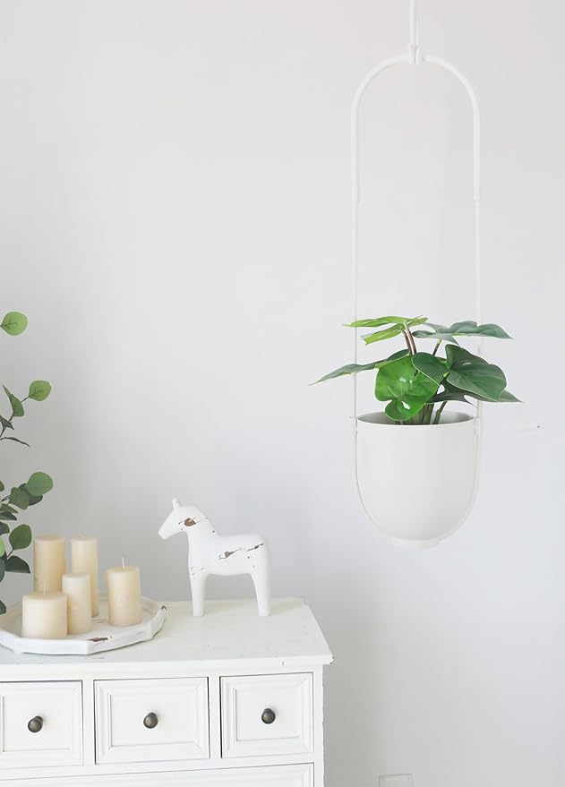Boho Hanging Planter for Indoor Outdoor Plants Modern Wall and Ceiling Hanging Plant Basket Holder Hanger for Vines Succulents Ferns Room Decor(White) ABETREE