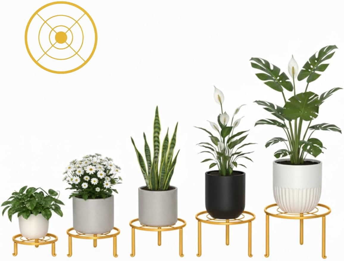 5 Pack Plant Stand Indoor Outdoor, Flower Pot Stand Plant Rack for Home Courtyard Gardens, Round Metal Corner Plant Stand for Flower Holder for Multiple Plants Rootora