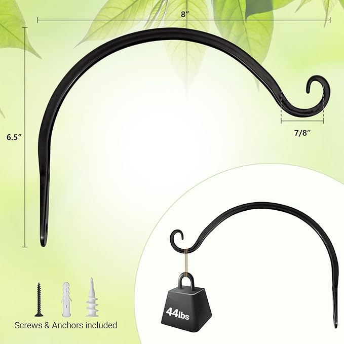 Mkono 8 Inch Plant Hangers Hanging Plant Bracket Wall Post Hooks Indoor Outdoor for Flower Pot Basket, Bird Feeder, Wind Chime, Lanterns, 2 Pcs, Black Mkono