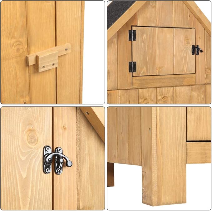 Outvita Outdoor Storage Cabinet, 70in Wooden Vertical Garden Tools Shed, Patio Storage Organizer with Latch & Waterproof Roof for Yard Deck Lawn Farmland Equipment(Natural) Outvita