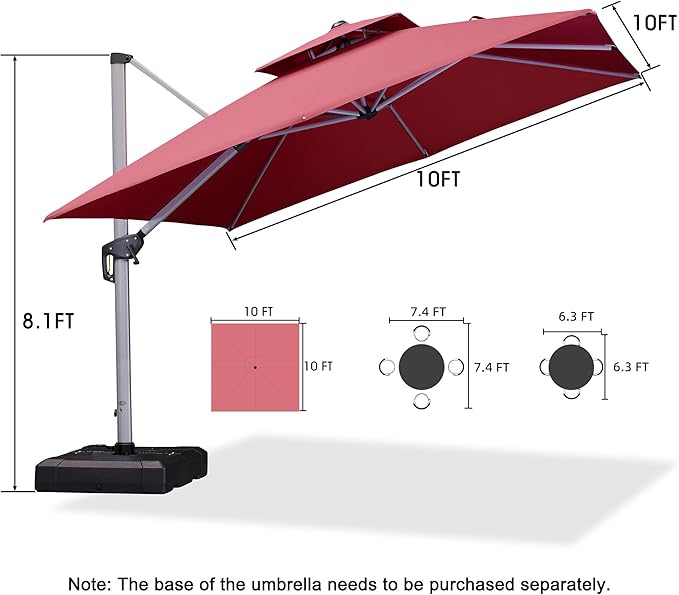 PURPLE LEAF Patio Umbrella 10ft Outdoor Square Umbrella Large Cantilever Umbrella Windproof Offset Heavy Duty Sun for Garden Deck Pool Patio, Terra PURPLELEAF