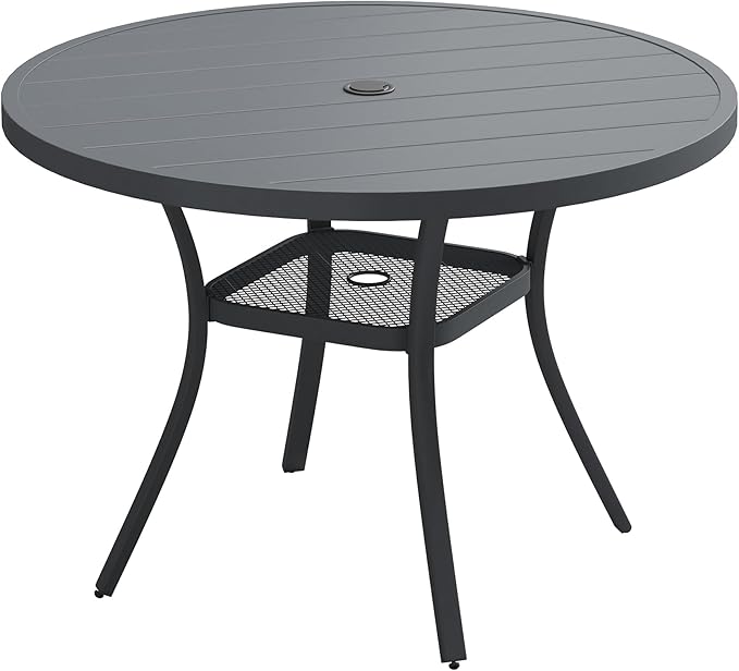 VICLLAX 41.2"x 28" Outdoor Round Patio Table for Lawn Garden, All Weather Metal Round Patio Dining Table with Adjustable Umbrella Hole, Patio Table for 4 Person, Grey Tabletop HOME