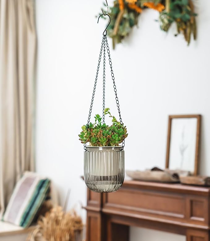Josteve 4.5 Inch 2 Pcs Self Watering Hanging Planter Indoor Plant Pots Drainage Holes, Outdoor Small Hanging Planters Flower Pot Basket, Visible Water Level, Plant Hanger Home Decor, Gardening Josteve
