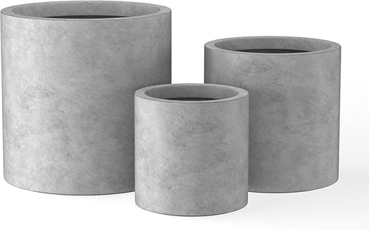 Kante 9.8",12.6",15.7" Dia Round Concrete Planter Set of 3, Modern Style Large Cylindrical Plant Pot with Drainage Hole and Rubber Plug for Indoor Outdoor Patio, Natural Concrete Kante