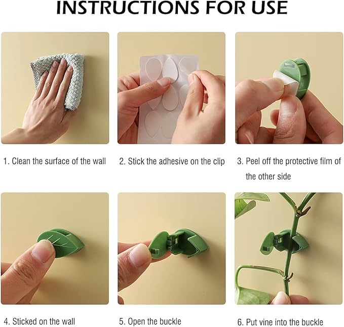 100 Pcs Plant Climbing Wall Fixture Clips Self-Adhesive Hook Vines Traction Clips Invisible Holder Garden Green Leaf Simulation Self-Adhesive Hook Wire Fixing Supporting LUCKJUJU