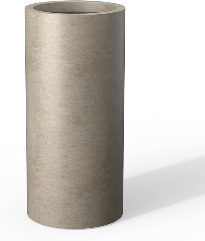 Kante 23.6 Inch Tall Cylindrical Planter, Large Round Plant Pots with Drainage Hole, Made with Concrete, Suitable for Indoor Outdoor Plants, Home Decor, Weathered Concrete Kante