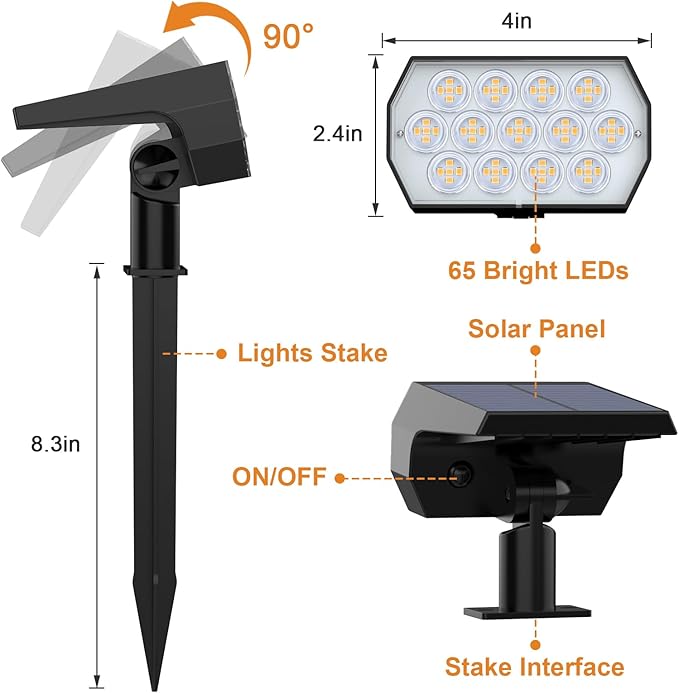 WELALO Solar Spot Lights Outdoor, [10 Pack/65 LED/3 Modes] 2-in-1 Solar Landscape Spotlights, Solar Powered Security Lights, IP68 Waterproof Wall Lights for Walkway Yard Garden Driveway(Warm White) WELALO