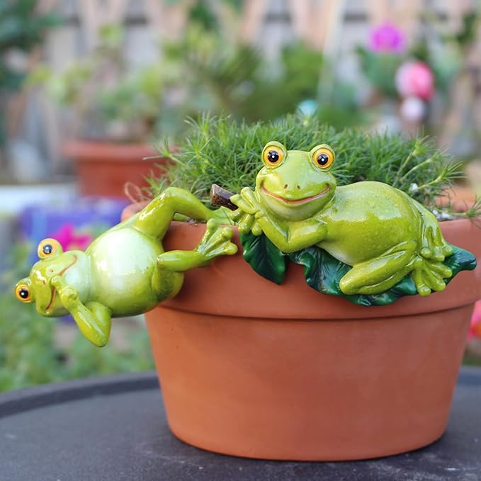 Set of 2 Funny Frog Statues Outdoor Flower Pot Hugger, Resin Hanging Frog Figurines Cute Climbing Animals Sculpture Plant Pot Decorations for Home Garden Patio Lawn Yard Ornaments (Keep Quiet) JARPSIRY