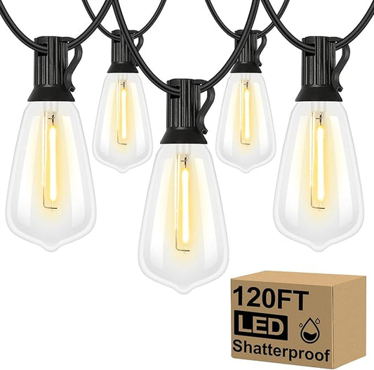 Brightever 120FT Outdoor String Lights Waterproof, 2700K Bright LED Patio Lights with 62 ST38 Shatterproof Vintage Bulbs, Retro Connectable Edison String Lights for Outside, Garden, Balcony, Porch Brightever