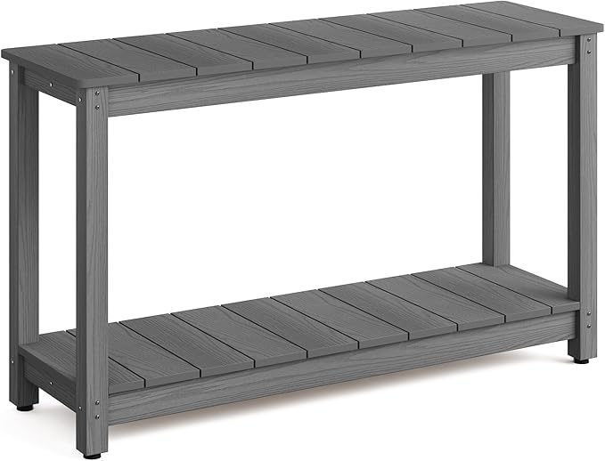 Stoog All-Weather Console Table, 2-Tier Patio Console Table Outdoor with Storage, Low Maintenance, and Never Fade or Rot, Grey Stoog