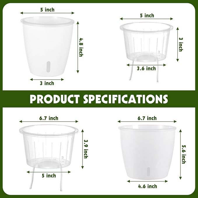 Self-Watering Pots for Indoor Plants, 8-Pack 6.7'' Self Watering Planter with Drainage Holes, Small African Violet Pots with Water Indicator, Clear Wick Pot, White KvyusFlourish