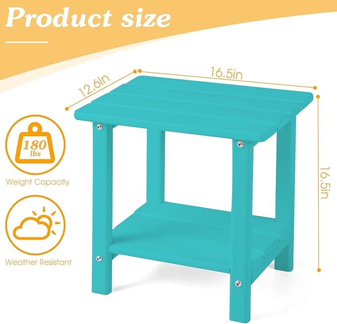 Adirondack Outdoor Side Table, 2-Tier Sturdy Patio End Table Weather Resistant, 16.5" Solid Side Table for Patio, Pool, Porch Apolimi