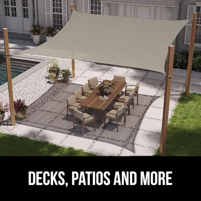 GORILLA GRIP Heavy Duty Sun Shade, UV Protection Fade Tear and Rust Resistant Rectangle Sunshade Canopy, Curved Edges Blocks Sunlight, Breathable Sail, Outdoor Patio, Lawn Garden, 8x10 FT Gray GorillaGrip
