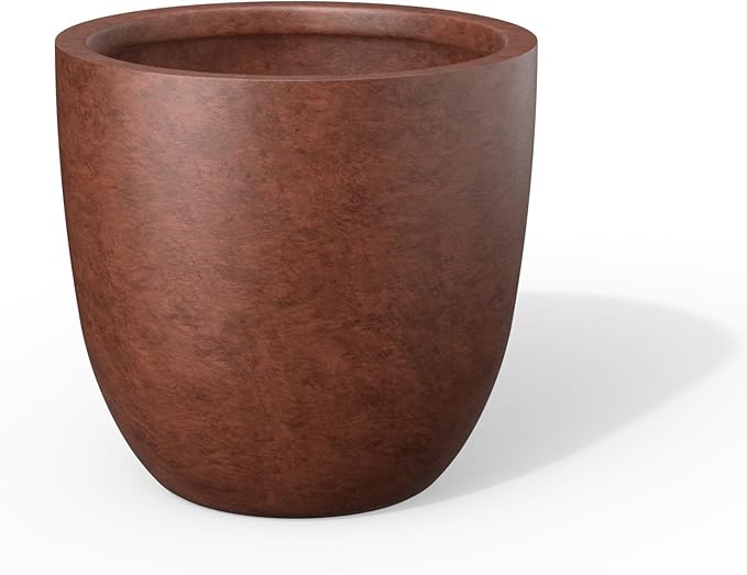 Kante 18 Inch Dia Round Concrete Planter, Indoor Outdoor Large Plant Pot with Drainage Hole and Rubber Plug for Home Patio Garden, Rusty Kante