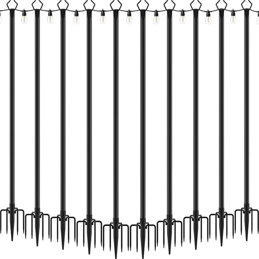 AILBTON 10 Pack 10Ft String Light Poles,Light Poles for Outside String Lights,Outdoor Light Poles with Fork,Metal Pole Stand for Patio,Backyard,Deck AILBTON