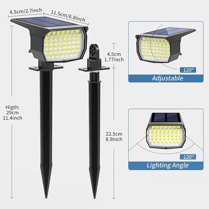 Solar Spot Lights Outdoor Waterproof IP65, 12 Pack Landscape Spotlights with 46 LEDs, 3 Modes Auto On/Off Solar Powered Flood Lights for Outside Pathway, Yard, Garden, Walkway (Cool White) WENATY