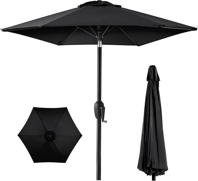 Best Choice Products 7.5ft Heavy-Duty Round Outdoor Market Table Patio Umbrella w/Steel Pole, Push Button Tilt, Easy Crank Lift - Black BestChoiceProducts