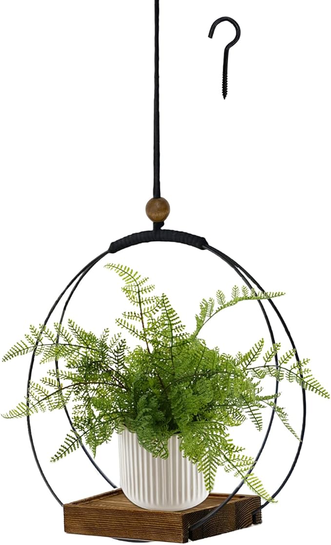 Hanging Planter for Indoor Plants, Black Plant Hanger Indoor with Sturdy Wood Base, Modern Boho Macrame Plant Hanger for 3-5.5 Inch Pot, Hanging Wall Ceiling Window Home Decor (Pots Not Included) hismocal