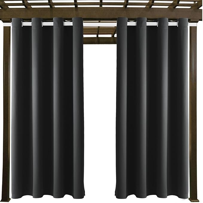 Waterproof Outdoor Curtain W52 x L84 - Grommet Top Sunlight Blocking Window Treatment Drapes Blackout Curtains for Home Bedroom Living Room Outdoor Patio Porch Pergola (Dark Gray, 2 Panels) DivaenCamino