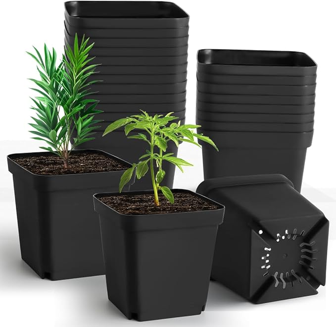 Square Nursery Pots 5.5 Inch, Plastic Plant Pot with Drainage Holes, 30 Pcs Reusable Seedling Starter Pots Garden Flower Pots Planters for Indoor Plants, Transplanting, Succulents, Cuttings RooTrimmer