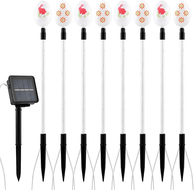 8 PCS Solar Easter Eggs Stake Lights, IP65 Waterproof Multicolor Outdoor Easter Pathway Lights Auto On/Off Solar Stake Light for Lawn Landscape Yard Patio Decorations Rootora