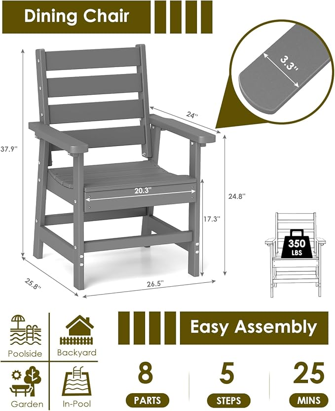 GREENVINES Outdoor Dining Chair | HDPE | Patio Chairs | All-Weather | Grey GreenVines