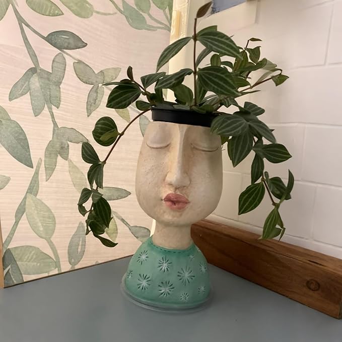 DiliComing Resin Face Planters Pots Head - 8 Inch Indoor and Outdoor Pot with Drainage Hole for Succulents Plants Home Garden Decor Unique Girl Sculpture Plant Pot DiliComing