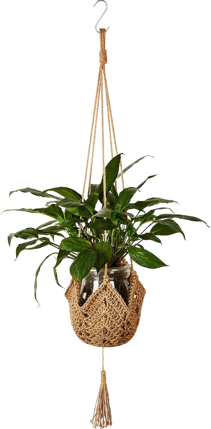 Shappy 1 Pack Jute Crochet Long Plant Hanger for 3 Inch to 12 Inch Pots, Macrame Plant Holder Rope with S Shaped Hooks for Halloween Home Decor (Brown) Shappy