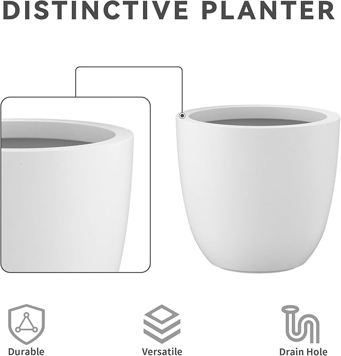 Kante 18",14",10" Dia Concrete Round Planters (Set of 3), Outdoor Indoor Large Planter Pots with Drainage Hole for Home Patio Garden, Pure White Kante