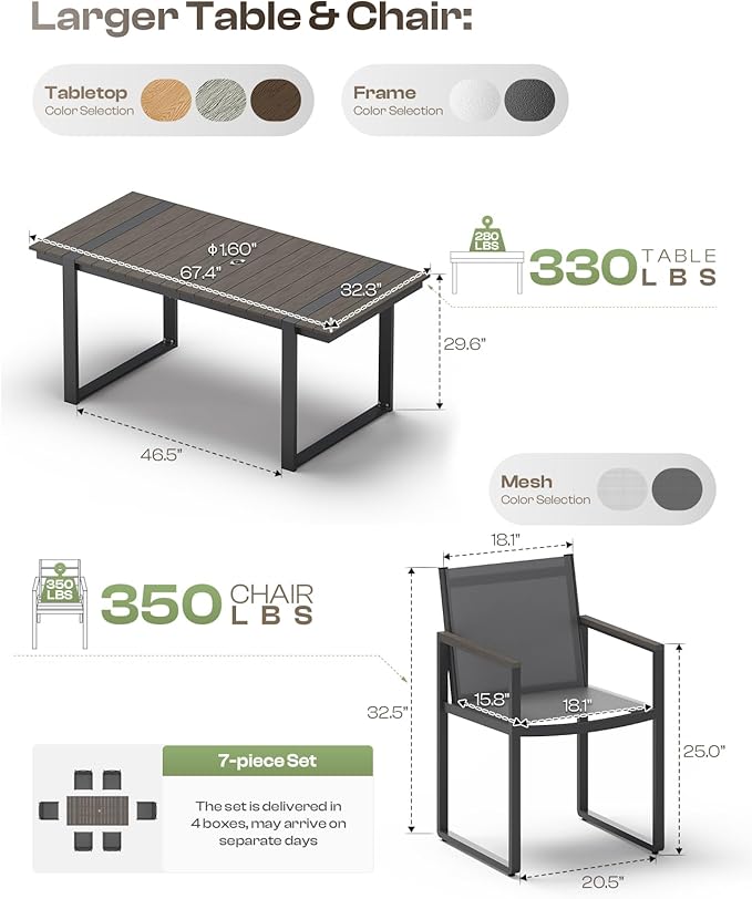 Outdoor Dining Chairs Set of 2, Aluminum Patio Dining Chiars with Textilene Mesh, 2 Piece Outdoor Chiars for Garden, Backyard, Deck (Charcoal) Oasbira