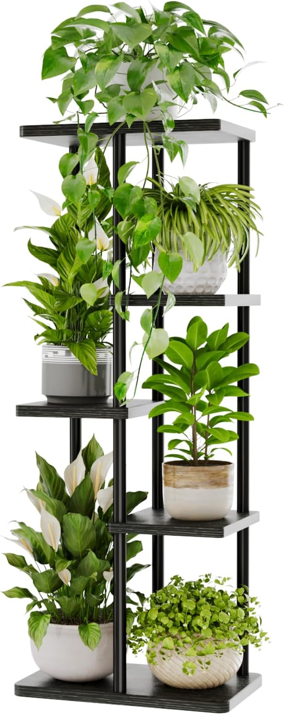 Bamworld Plant Stand Indoor, Corner 5 Tier Metal Plant Shelf for Multiple Plants, Tiered Flower Pot Stands for Patio Garden Balcony Living Room Bedroom, Black Bamworld