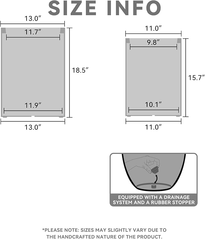 Kante 18.5",15.7" H Tall Rectangular Concrete Planters Set of 2, Outdoor Indoor Lightweight Plant Pots with Drainage Hole and Rubber Plug, Modern Style for Home Garden Patio, Natural Concrete Kante